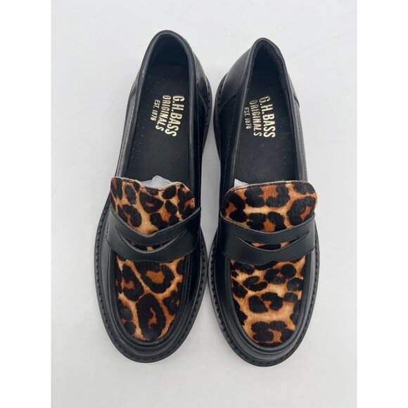 G.H. Bass Originals Womens Leopard Print Penny Loafers Size 6 Black Leather & Fa - Picture 6 of 10